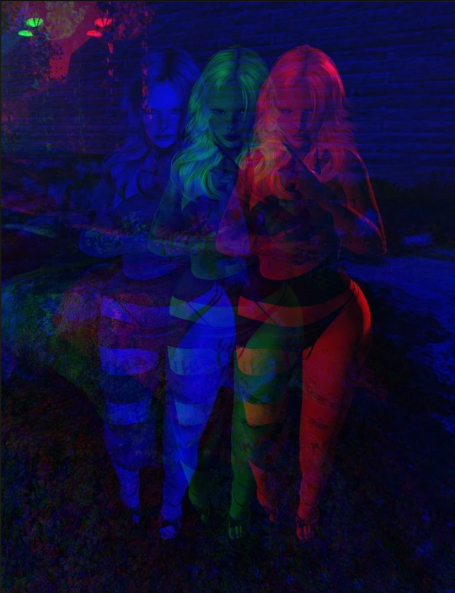 Echoes photo challenge winning image by Katty, showing a figure repeated in red, green and blue
