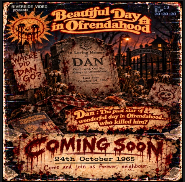 Beautiful Day in Ofrendahood official retro VHS horror poster