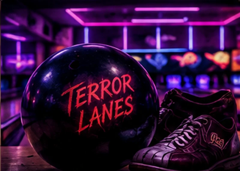 Purple neon bowling ball and shoes at Terror Lanes